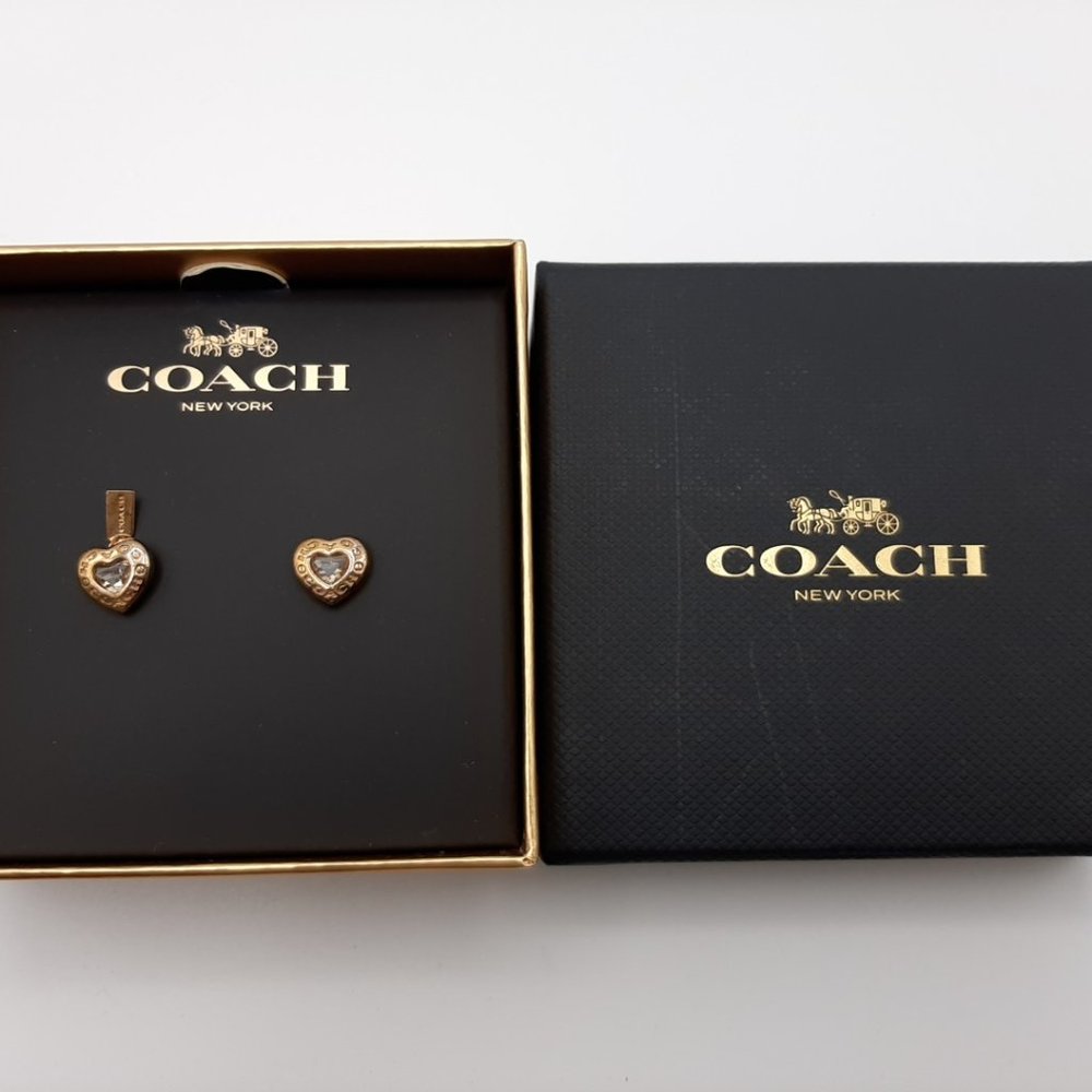 Coach F27137 Rosegold Open Circle Heart Crystal Stud Earrings-New with Gift Box - Picture 2 of 3